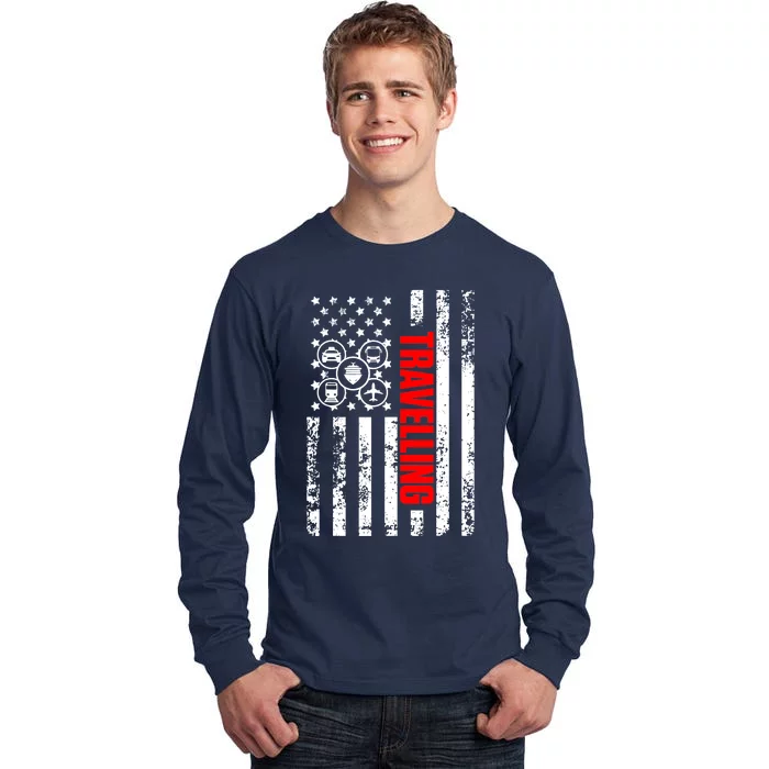 US American Flag Explore Whole World Patriotic Travelling Tall Long Sleeve T-Shirt