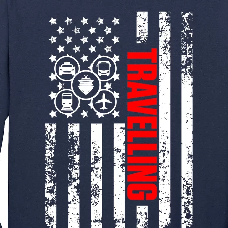 US American Flag Explore Whole World Patriotic Travelling Tall Long Sleeve T-Shirt