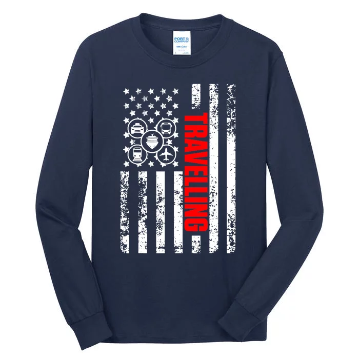 US American Flag Explore Whole World Patriotic Travelling Tall Long Sleeve T-Shirt