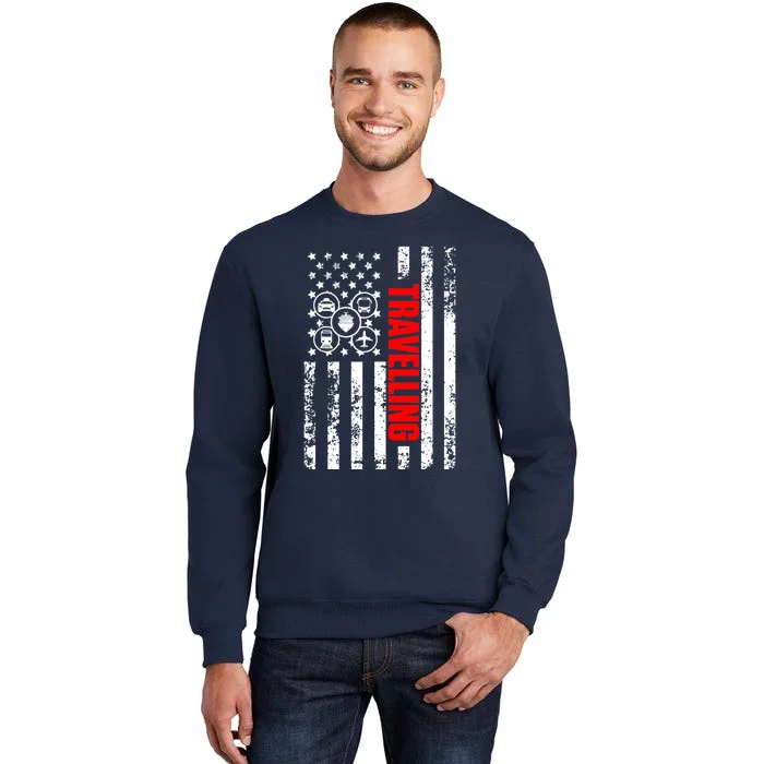 US American Flag Explore Whole World Patriotic Travelling Tall Sweatshirt