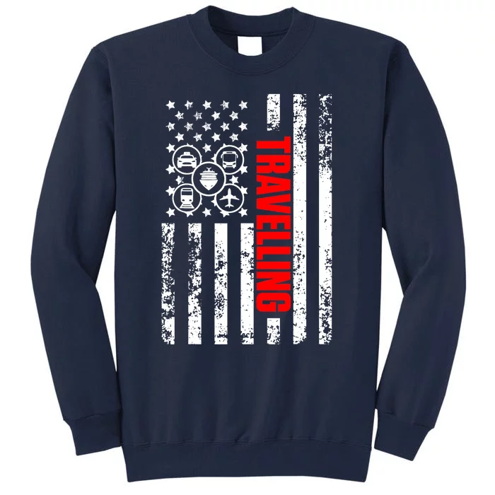 US American Flag Explore Whole World Patriotic Travelling Tall Sweatshirt