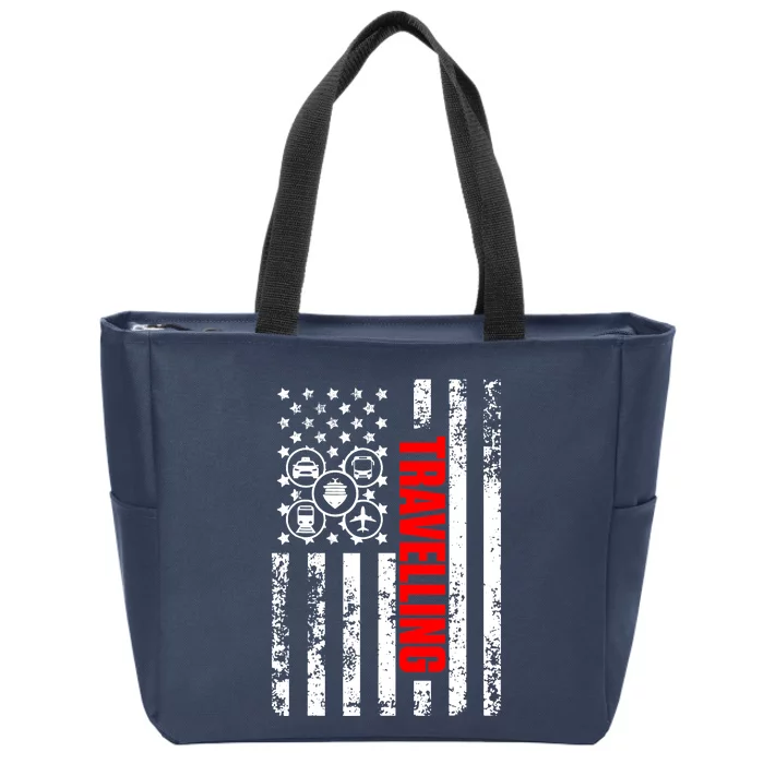 US American Flag Explore Whole World Patriotic Travelling Zip Tote Bag