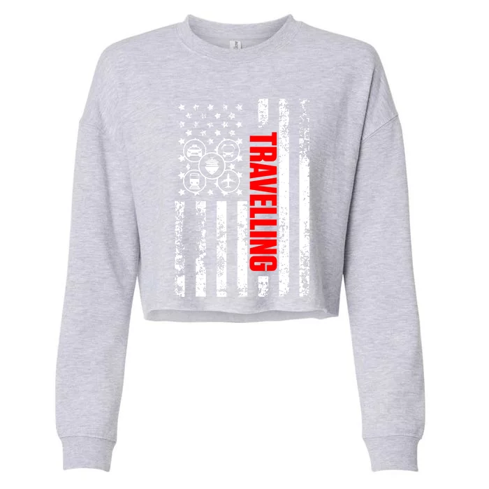 US American Flag Explore Whole World Patriotic Travelling Cropped Pullover Crew