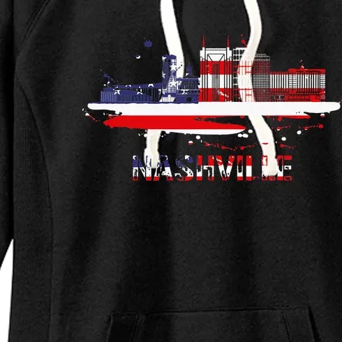 USA American Flag Cityscape Nashville Tennessee Skyline Women's Fleece Hoodie