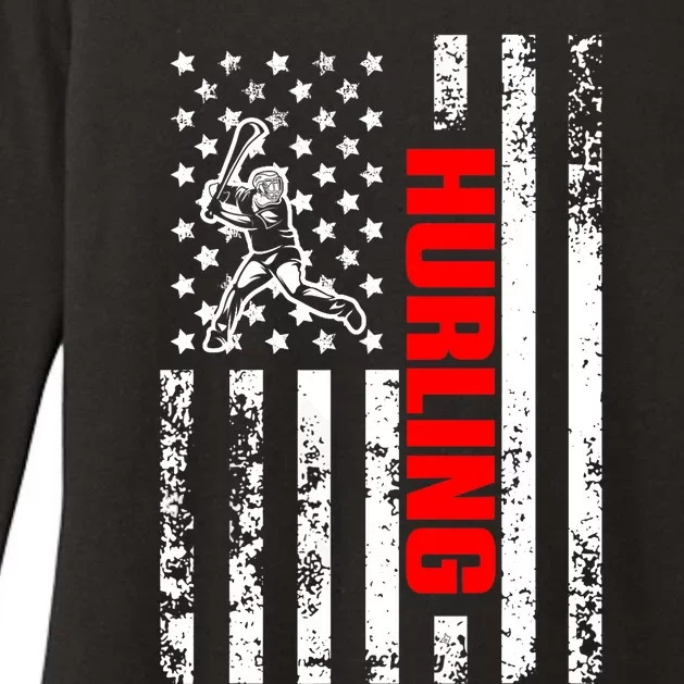 US American Flag Sports Patriotic Hurling Womens CVC Long Sleeve Shirt