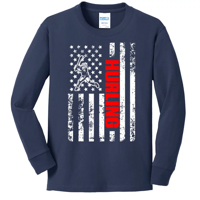 US American Flag Sports Patriotic Hurling Kids Long Sleeve Shirt