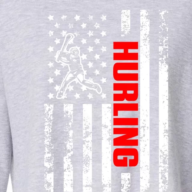 US American Flag Sports Patriotic Hurling Cropped Pullover Crew