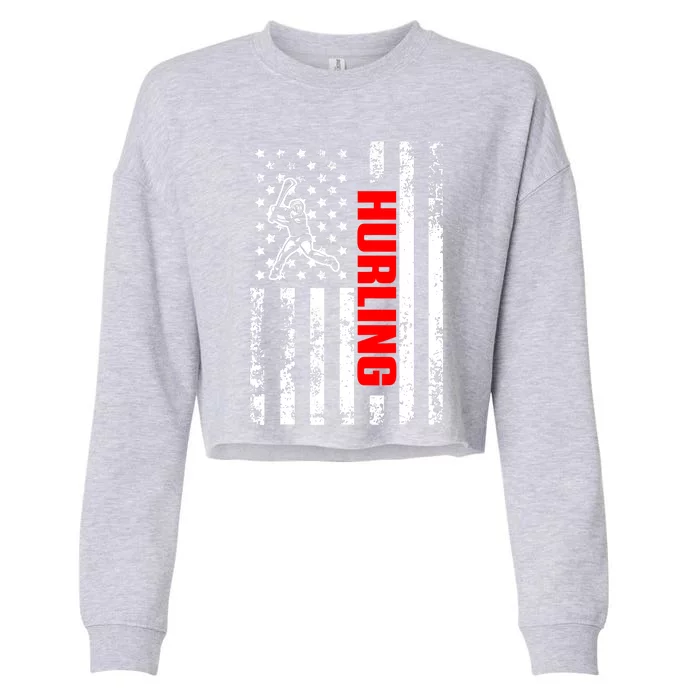 US American Flag Sports Patriotic Hurling Cropped Pullover Crew