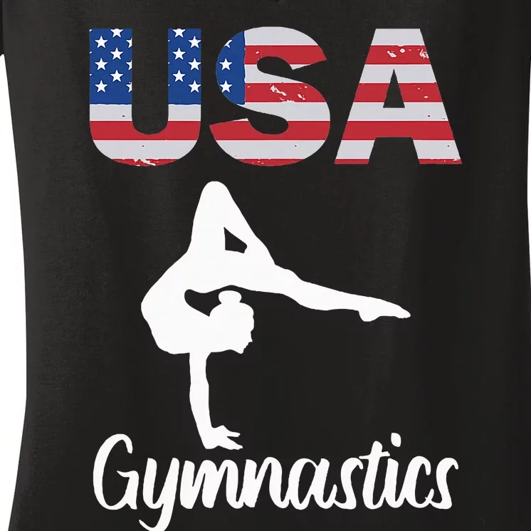 Usa American Flag Gymnastics Gymnast Women's V-Neck T-Shirt