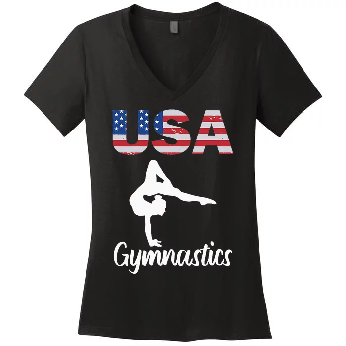 Usa American Flag Gymnastics Gymnast Women's V-Neck T-Shirt