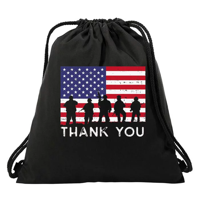 US American Flag Soldiers Thank You Memorial Day Patriotic Drawstring Bag