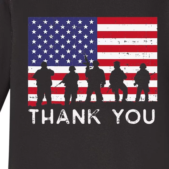 US American Flag Soldiers Thank You Memorial Day Patriotic Baby Long Sleeve Bodysuit