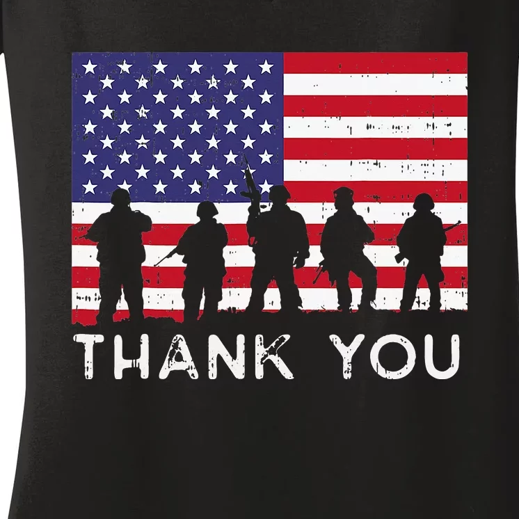 US American Flag Soldiers Thank You Memorial Day Patriotic Women's V-Neck T-Shirt