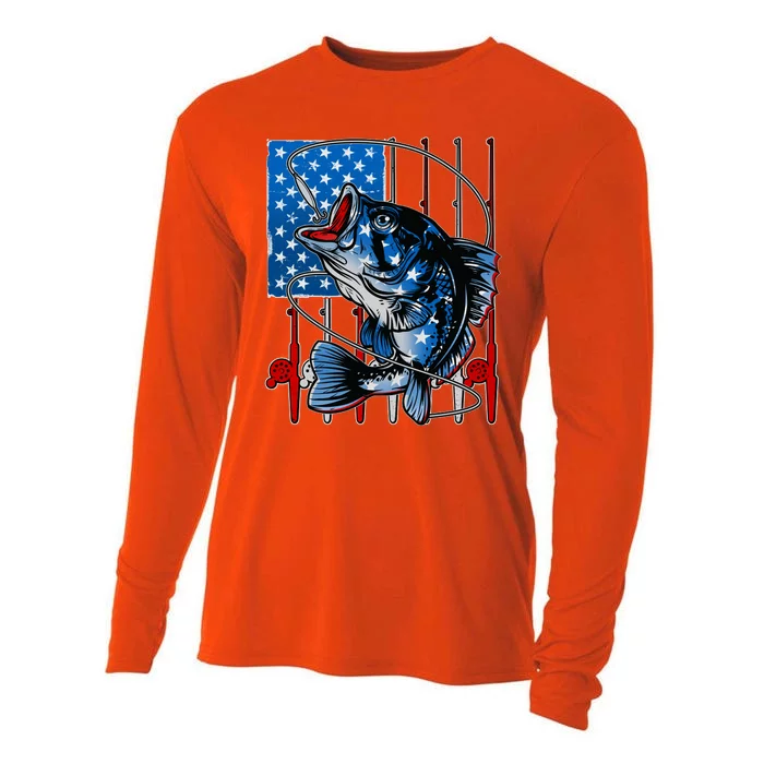 USA American Flag Bass Fishing Cooling Performance Long Sleeve Crew