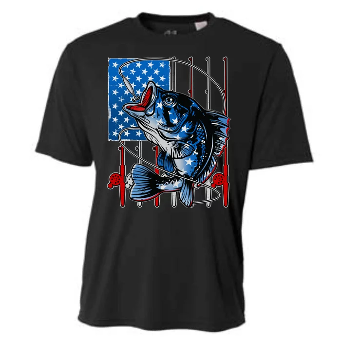 USA American Flag Bass Fishing Cooling Performance Crew T-Shirt