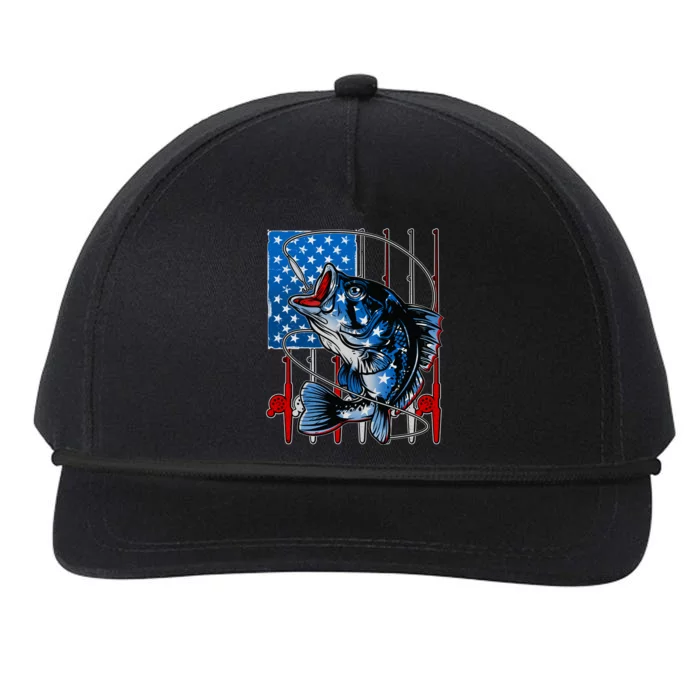 USA American Flag Bass Fishing Snapback Five-Panel Rope Hat