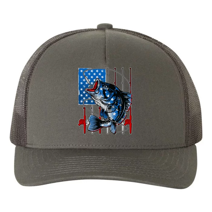 USA American Flag Bass Fishing Yupoong Adult 5-Panel Trucker Hat