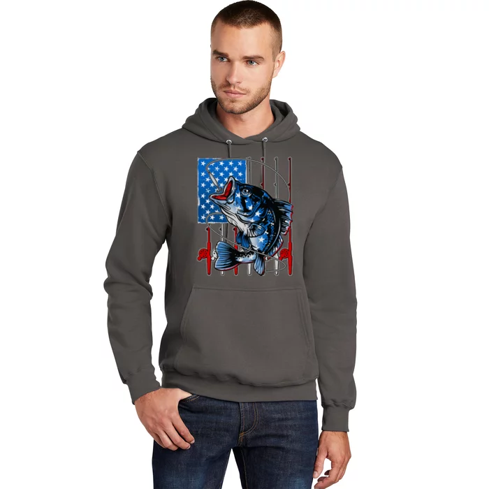 USA American Flag Bass Fishing Hoodie