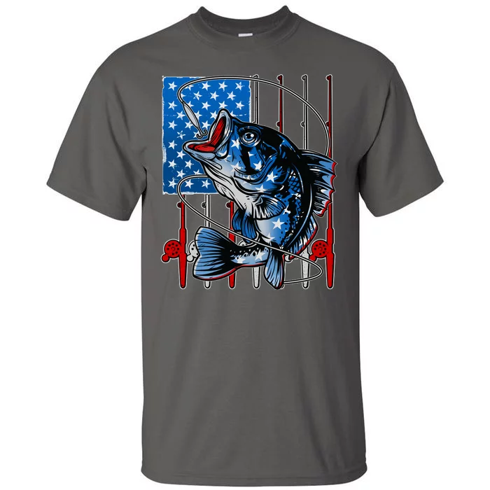 USA American Flag Bass Fishing Tall T-Shirt