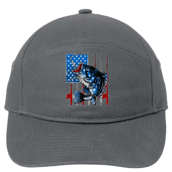 USA American Flag Bass Fishing 7-Panel Snapback Hat