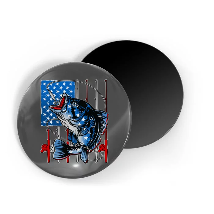 USA American Flag Bass Fishing Magnet