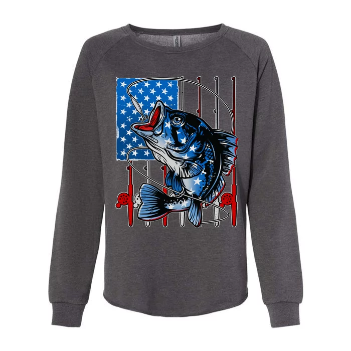 USA American Flag Bass Fishing Womens California Wash Sweatshirt