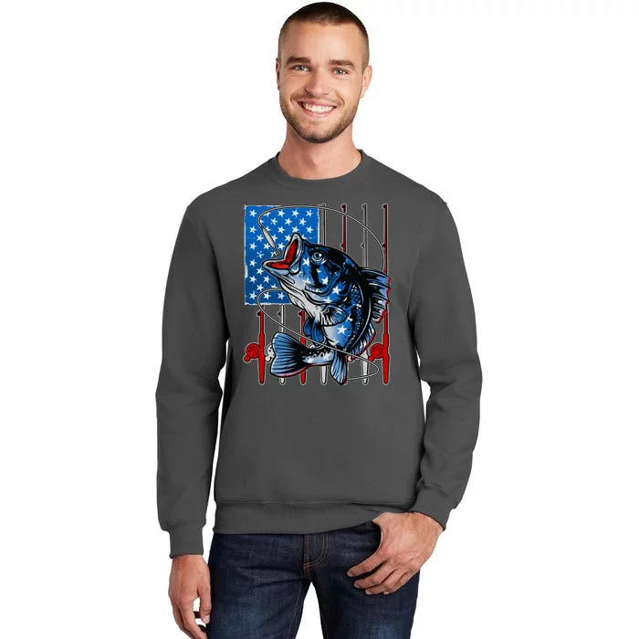 USA American Flag Bass Fishing Tall Sweatshirt