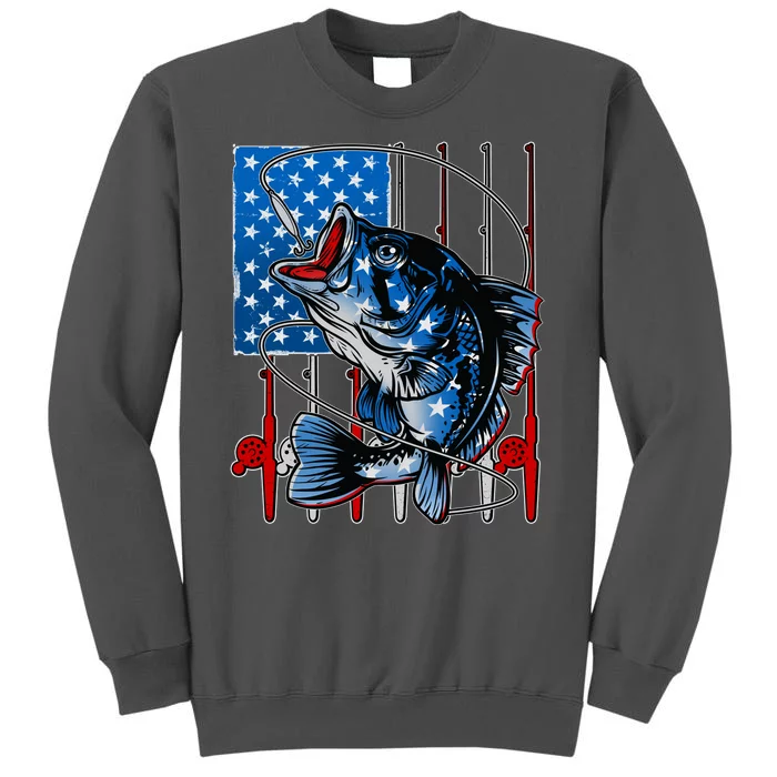 USA American Flag Bass Fishing Tall Sweatshirt