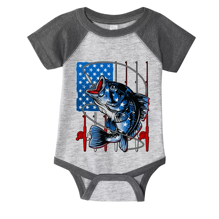 USA American Flag Bass Fishing Infant Baby Jersey Bodysuit