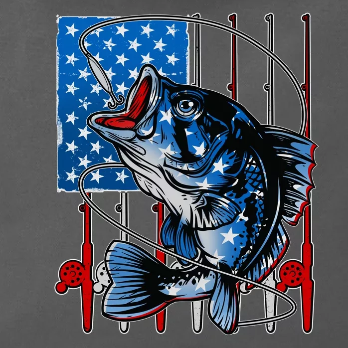 USA American Flag Bass Fishing Zip Tote Bag