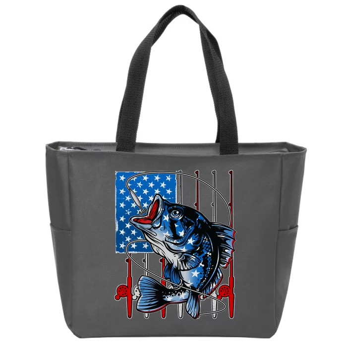 USA American Flag Bass Fishing Zip Tote Bag