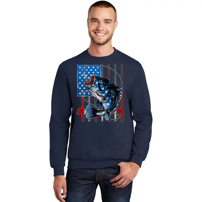 USA American Flag Bass Fishing Sweatshirt