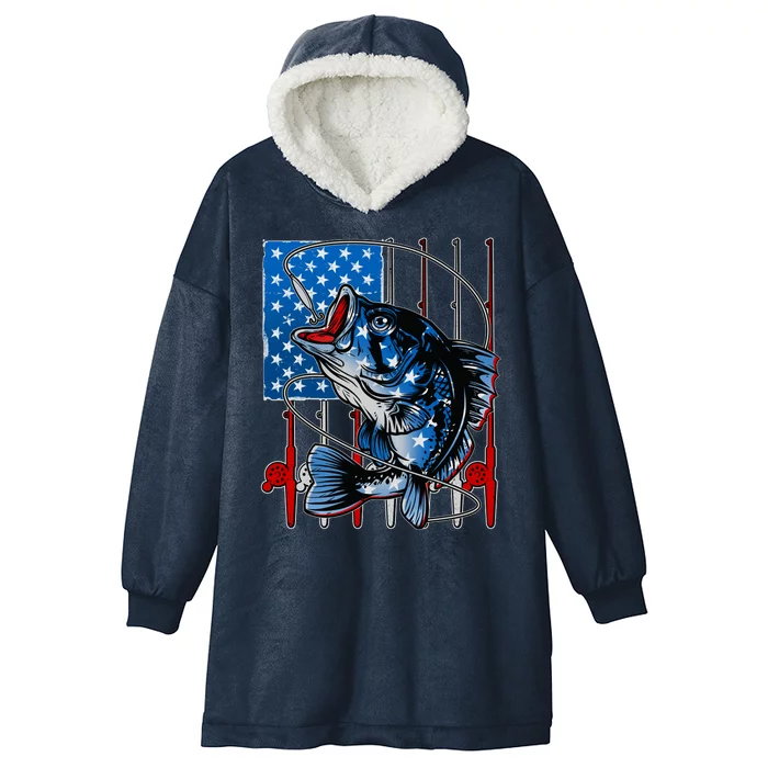 USA American Flag Bass Fishing Hooded Wearable Blanket