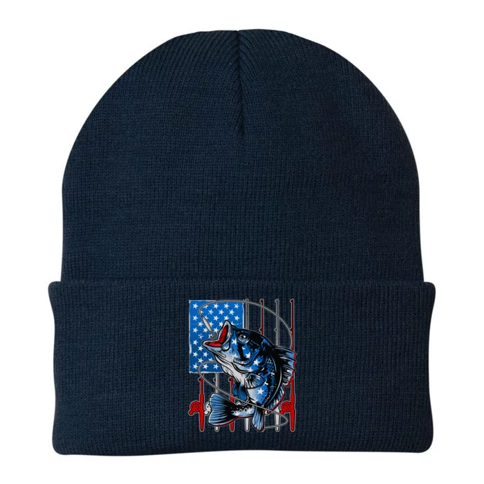 USA American Flag Bass Fishing Knit Cap Winter Beanie