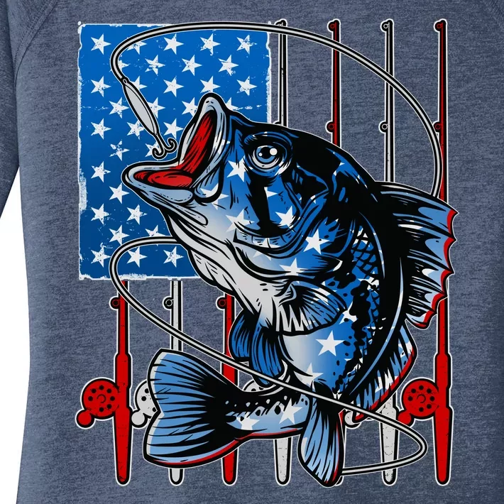 USA American Flag Bass Fishing Women's Perfect Tri Tunic Long Sleeve Shirt