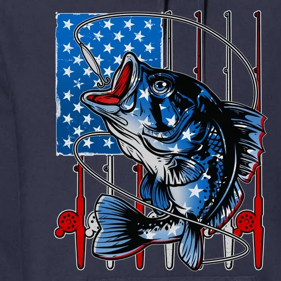 USA American Flag Bass Fishing Premium Hoodie