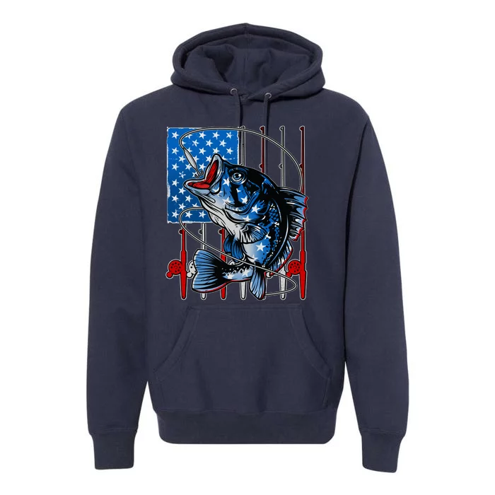 USA American Flag Bass Fishing Premium Hoodie