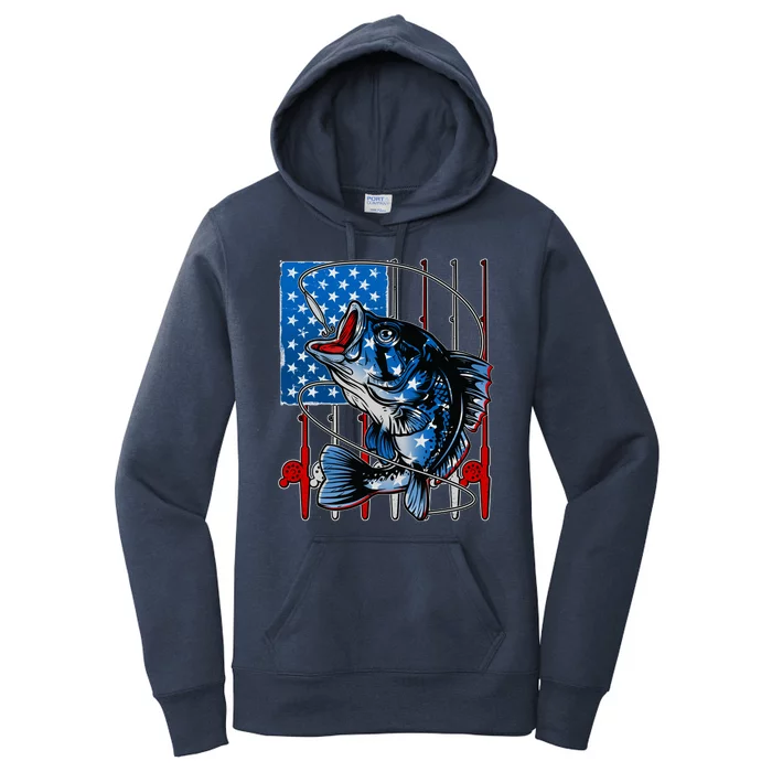 USA American Flag Bass Fishing Women's Pullover Hoodie