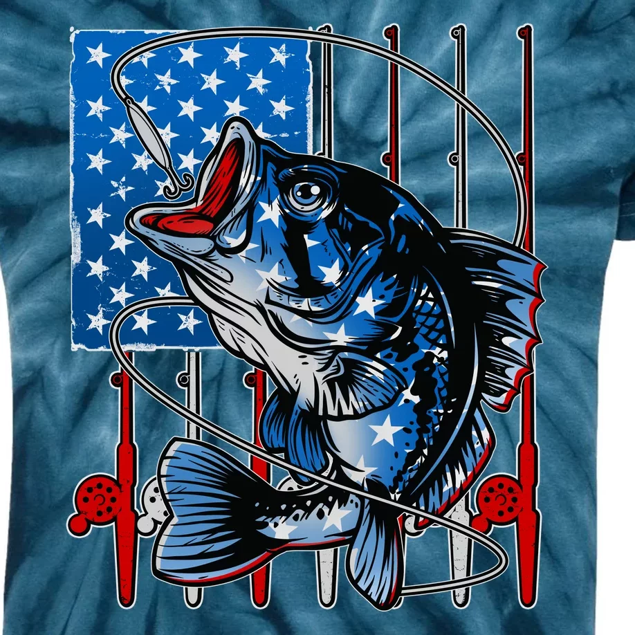 USA American Flag Bass Fishing Kids Tie-Dye T-Shirt