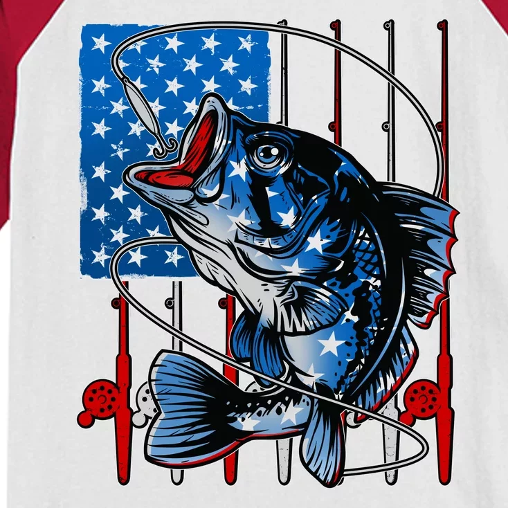 USA American Flag Bass Fishing Kids Colorblock Raglan Jersey