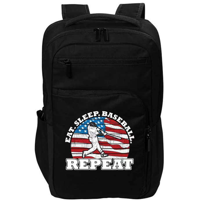 Us American Flag Eat Sleep Baseball Repeat Player Silhouette Gift Impact Tech Backpack