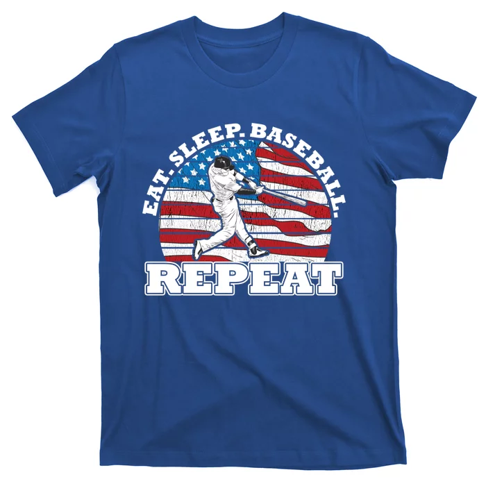 Us American Flag Eat Sleep Baseball Repeat Player Silhouette Gift T-Shirt