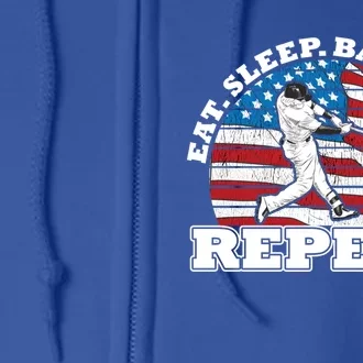 Us American Flag Eat Sleep Baseball Repeat Player Silhouette Gift Full Zip Hoodie