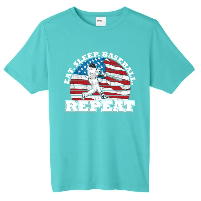 Us American Flag Eat Sleep Baseball Repeat Player Silhouette Gift ChromaSoft Performance T-Shirt