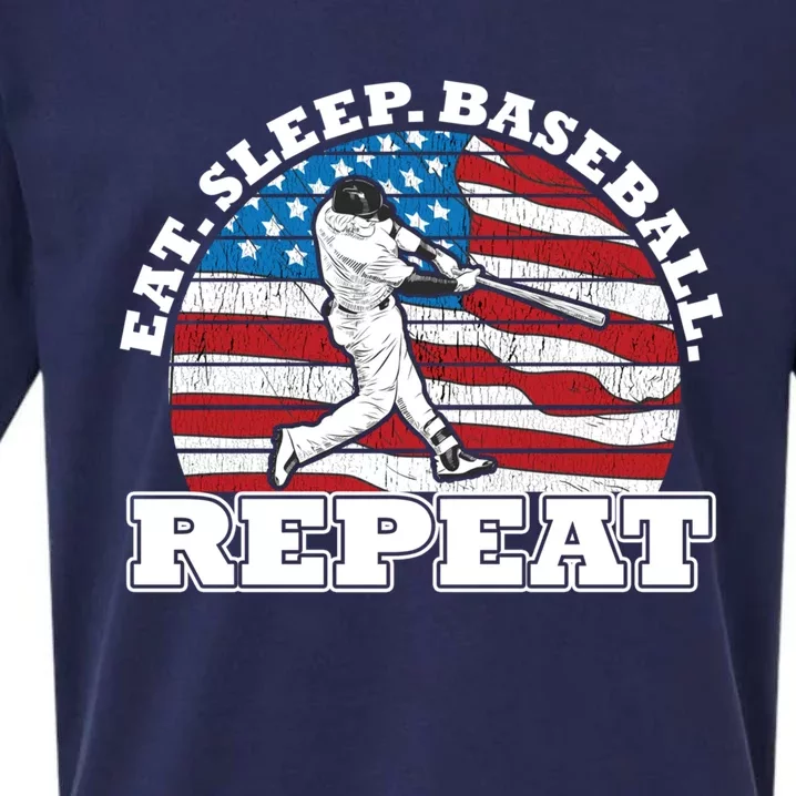 Us American Flag Eat Sleep Baseball Repeat Player Silhouette Gift Sueded Cloud Jersey T-Shirt