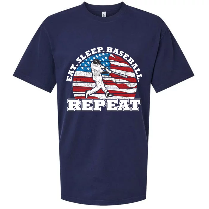 Us American Flag Eat Sleep Baseball Repeat Player Silhouette Gift Sueded Cloud Jersey T-Shirt