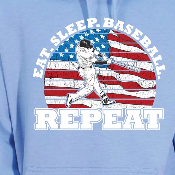 Us American Flag Eat Sleep Baseball Repeat Player Silhouette Gift Unisex Surf Hoodie