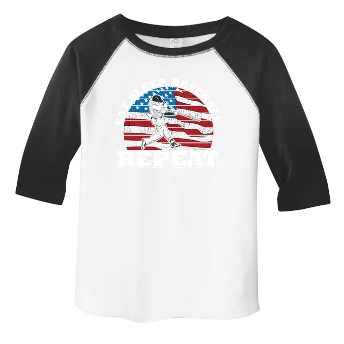 Us American Flag Eat Sleep Baseball Repeat Player Silhouette Gift Toddler Fine Jersey T-Shirt