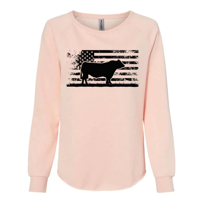 Usa American Flag America Cow Black Angus Rancher Womens California Wash Sweatshirt