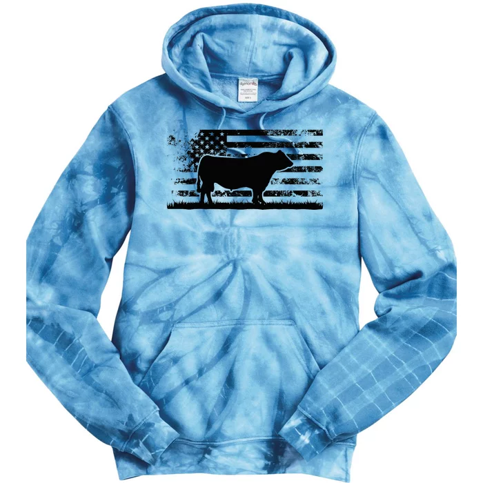 Usa American Flag America Cow Black Angus Rancher Tie Dye Hoodie